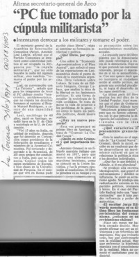 "PC fue tomado por la cúpula militarista"  [artículo].