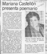 Mariana Castellón poresenta poemario  [artículo].