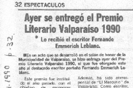 Ayer se entregó el Premio Literario Valparaíso 1990