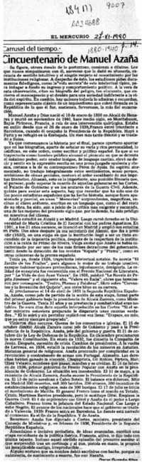 Cincuentenario de Manuel Azaña  [artículo] Darío de la Fuente D.