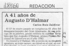 A 41 años de Augusto D'Halmar  [artículo] Carlos Ruiz Zaldívar.