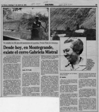 Desde hoy, en Montegrande, existe el cerro Gabriela Mistral  [artículo] Gustavo Godoy.
