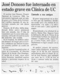 José Donoso fue internado en estado grave en clínica de UC  [artículo].