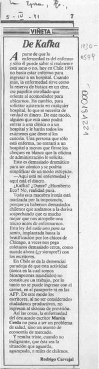 De Kafka  [artículo] Rodrigo Carvajal.