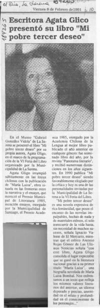 Escritora Agata Gligo presentó su libro "Mi pobre tercer deseo"  [artículo].