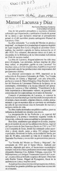 Manuel Lacunza y Díaz  [artículo] Carlos Martínez Gutiérrez.