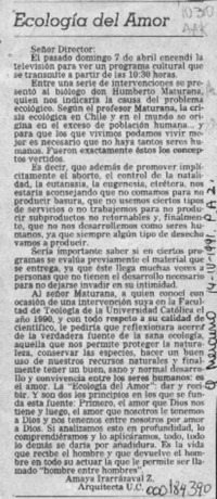 Ecología del amor  [artículo] Amaya Irarrázaval Z.