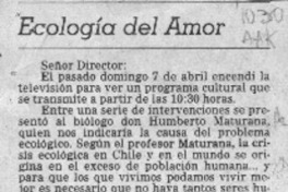 Ecología del amor  [artículo] Amaya Irarrázaval Z.