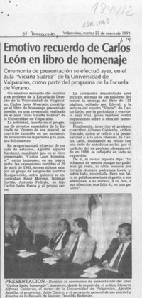 Emotivo recuerdo de Carlos León en libro de homenaje  [artículo].