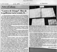 "Cuentos de Llotaqui", libro de la quillotana Lucía Lezaeta M.  [artículo] León C. Santoro Funes.
