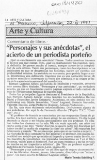 "Personajes y sus anécdotas", el acierto de un periodista porteño  [artículo] Mario TomásSchilling F.