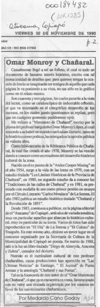 Omar Monroy y Chañaral  [artículo] Medardo Cano Godoy.