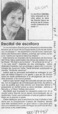 Recital de escritora  [artículo].