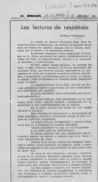 Las lecturas de Responsos  [artículo] Enrique Villablanca.