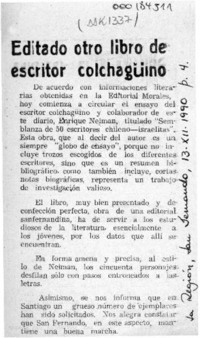 Editado otro libro de escritor colchagüino  [artículo].