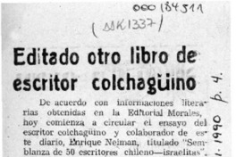 Editado otro libro de escritor colchagüino  [artículo].