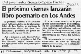 El Próximo viernes lanzarán libro poemario en Los Andes  [artículo].