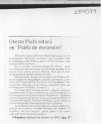 Oreste Plath estará en "Punto de encuentro"  [artículo].