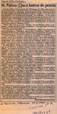M. Parera, cinco lustros de poesía  [artículo] Pedro Mardones Barrientos.