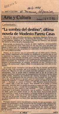 "La sombra del destino", última novela de Modesto Parera Casas  [artículo] León C. Santoro Funes.