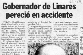 Gobernador de Linares pereció en accidente  [artículo].