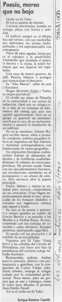 Poesía, marea que no baja  [artículo] Enrique Ramírez Capello.