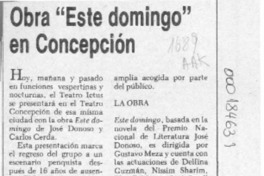 Obra "Este domingo" en Concepción  [artículo].