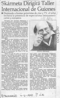 Skármeta dirigirá taller internacional de guiones  [artículo].