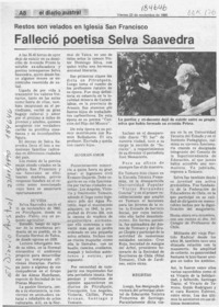 Falleció poetisa Selva Saavedra  [artículo].