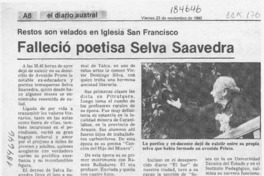 Falleció poetisa Selva Saavedra  [artículo].