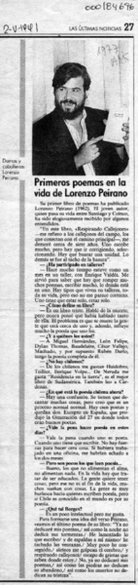 Primeros poemas en la vida de Lorenzo Peirano  [artículo].