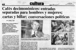 Cafés decimonónicos, entradas separadas para hombres y mujeres, cartas y billar, conversaciones políticas  [artículo] Lillian Calm.