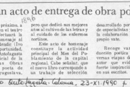 Preparan acto de entrega de obra poética  [artículo].