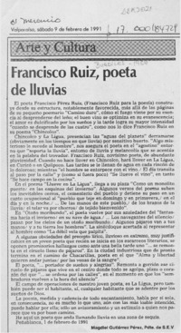 Francisco Ruiz, poeta de lluvias  [artículo] Magdiel Gutiérrez Pérez.