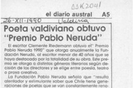 Poeta valdiviano obtuvo "Premio Pablo Neruda"  [artículo].