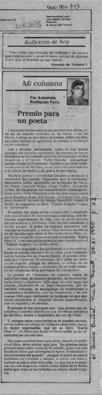 Premio para un poeta  [artículo] Antonieta Rodríguez París.