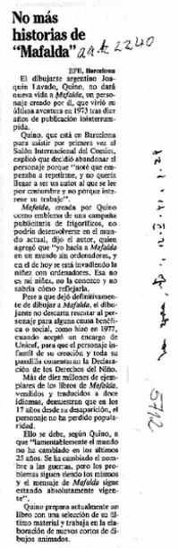 No más historias de "Mafalda"  [artículo].