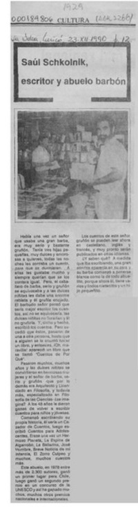 Saúl Schkolnik, escritor y abuelo barbón  [artículo]