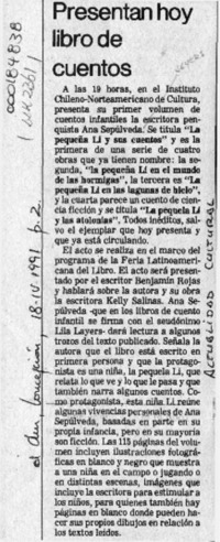 Presentan hoy libro de cuentos  [artículo].