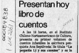 Presentan hoy libro de cuentos  [artículo].