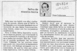 Selva de nuestra tierra  [artículo] Ulises Valderrama.