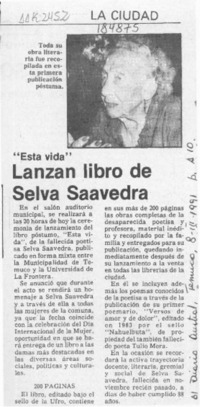 Lanzan libro de Selva Saavedra  [artículo].