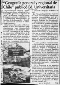 "Geografía general y regional de Chile" publicó Ed. Universitaria  [artículo] E. U.