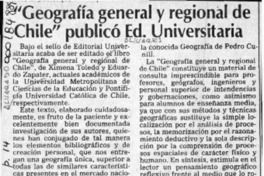 "Geografía general y regional de Chile" publicó Ed. Universitaria  [artículo] E. U.