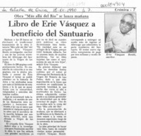 Libro de Erie Vásquez a beneficio del Santuario  [artículo].