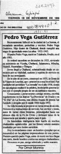Pedro Vega Gutiérrez  [artículo] Omar Monroy.