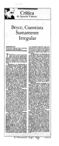Bryce, cuentista sumamente irregular  [artículo] Ignacio Valente.