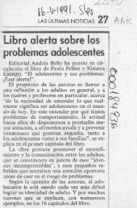 Libro alerta sobre los problemas adolescentes  [artículo].