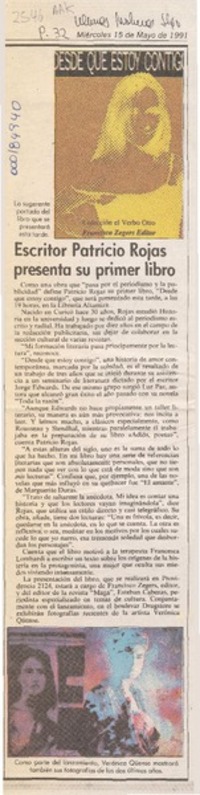 Escritor Patricio Rojas presenta su primer libro  [artículo].