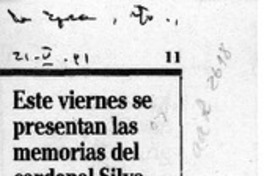 Este viernes se presentan las memoris del cardenal Silva  [artículo].